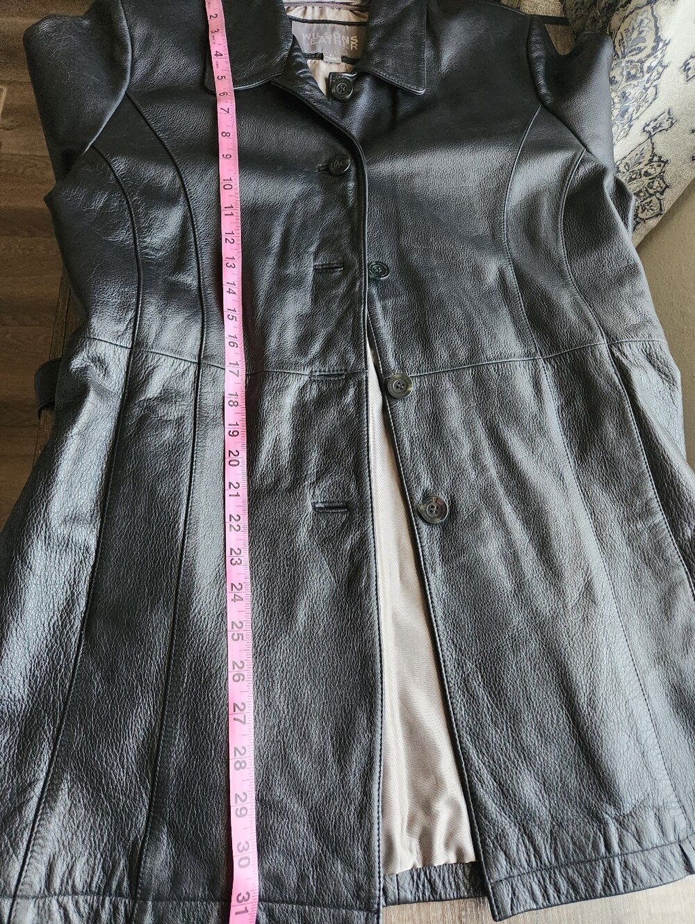 Classic Black Leather Belted Jacket - Women - Picture 8 of 9